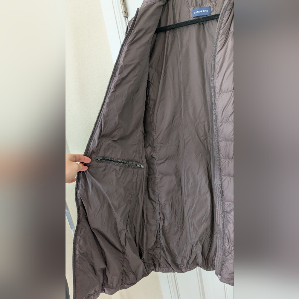 Landsend Silver Goose Down Jacket In Chocolate Brown S - Picture 11 of 13
